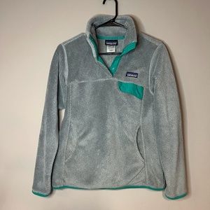 Patagonia Jacket Gray Teal Green Fleece Jacket T Snap 1/4 Zip